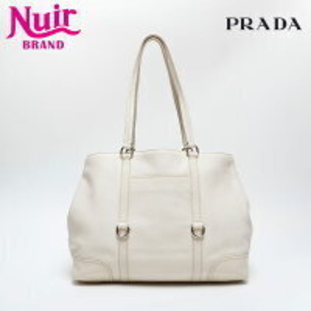 Prada Leather Triangle Logo Tote Shoulder Bag White